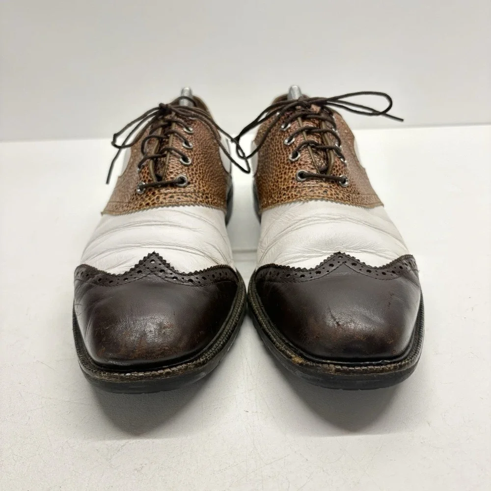 Footjoy Icon FJ Mens White Brown Black Lizard Print Golf Shoes Size 10.5